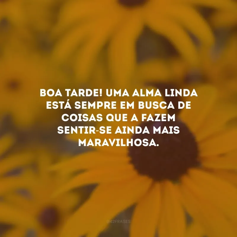 Boa tarde! Uma alma linda está sempre em busca de coisas que a fazem sentir-se ainda mais maravilhosa. 