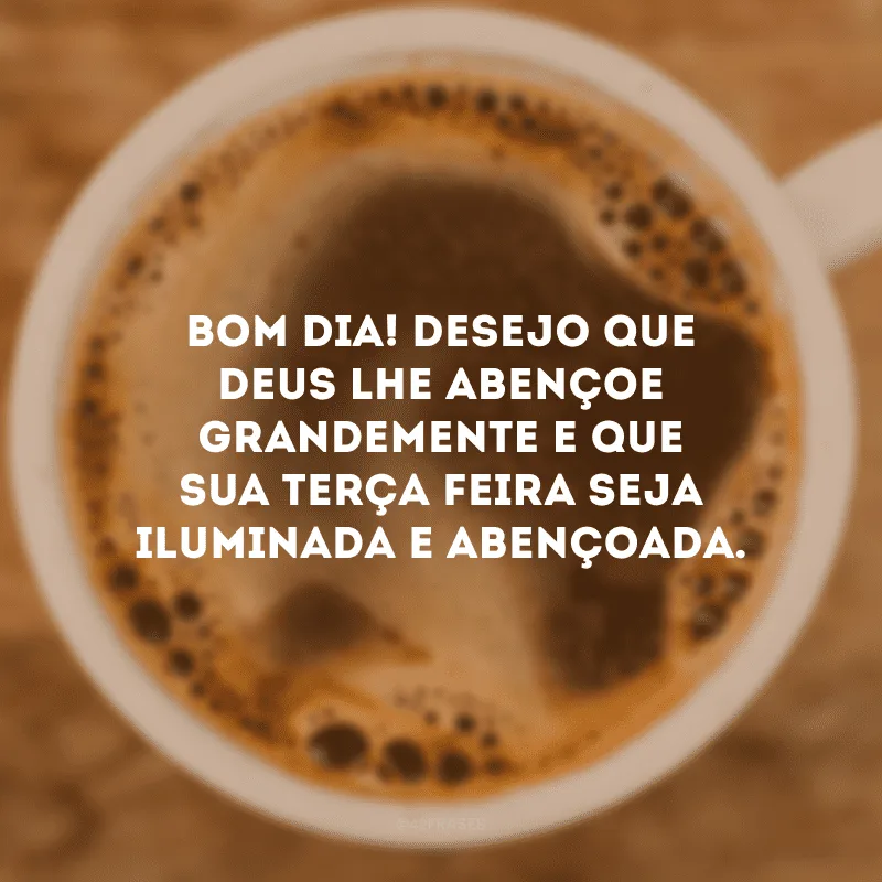 Bom dia! Desejo que Deus lhe abençoe grandemente e que sua terça-feira seja iluminada e abençoada.