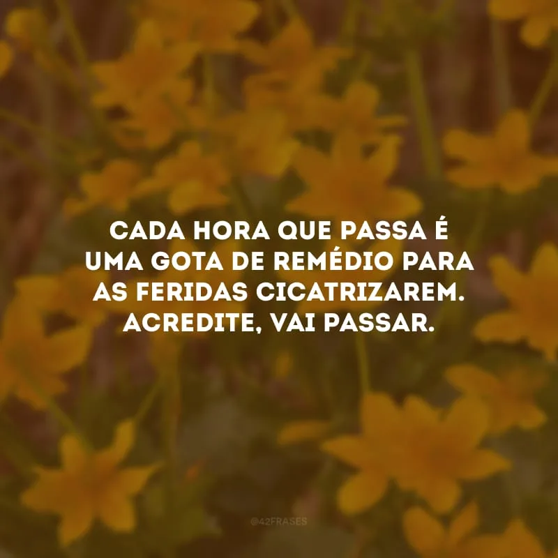 Cada hora que passa é uma gota de remédio para as feridas cicatrizarem. Acredite, vai passar. 

