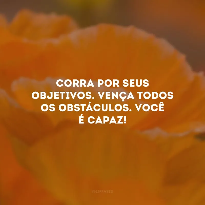 Corra por seus objetivos. Vença todos os obstáculos. Você é capaz!
