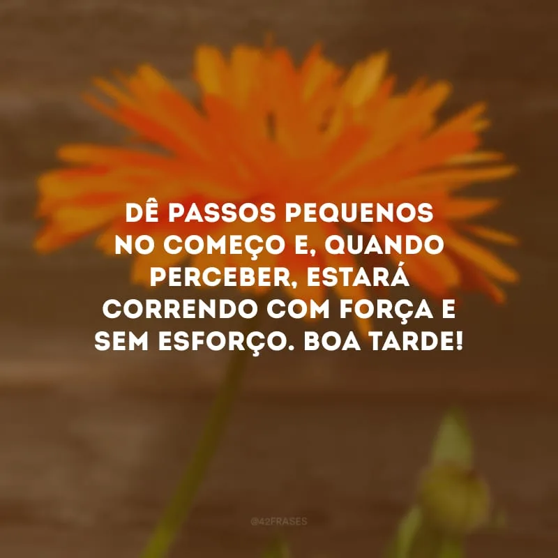 Dê passos pequenos no começo e, quando perceber, estará correndo com força e sem esforço. Boa tarde!