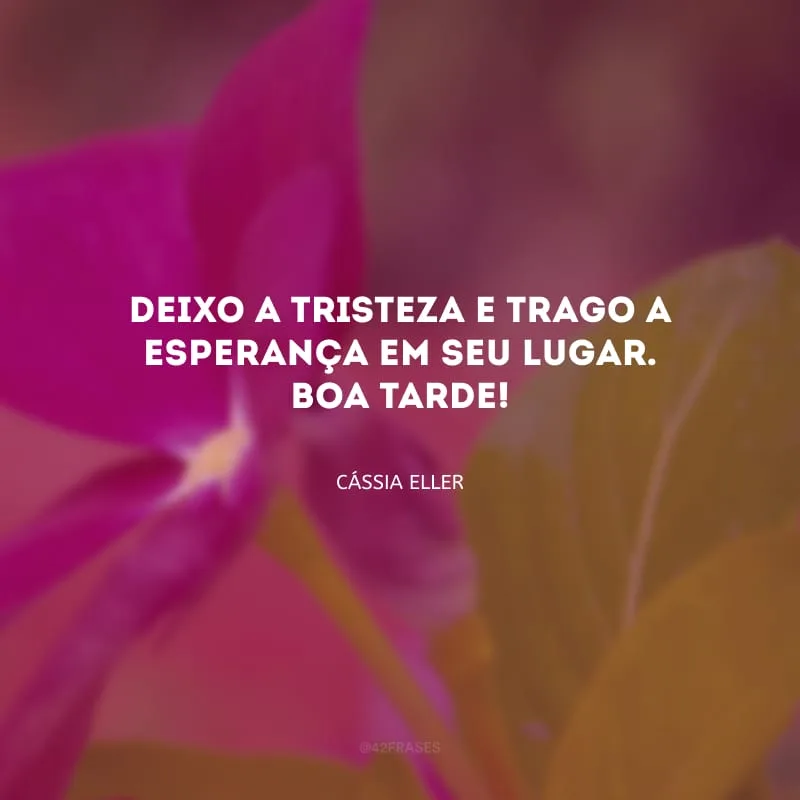 Deixo a tristeza e trago a esperança em seu lugar. Boa tarde!