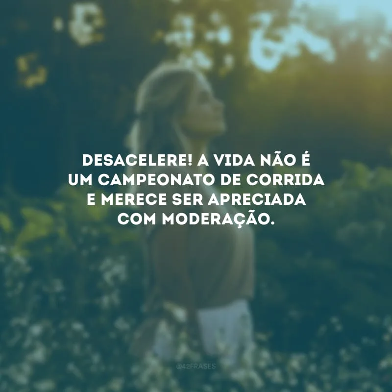 Desacelere! A vida não é um campeonato de corrida e merece ser apreciada com moderação.