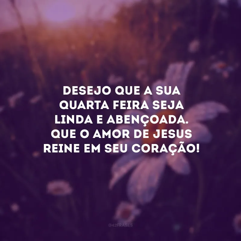 Desejo que a sua quarta-feira seja linda e abençoada. Que o amor de Jesus reine em seu coração!