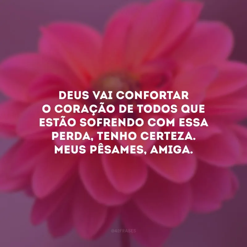 Deus vai confortar o coração de todos que estão sofrendo com essa perda, tenho certeza. Meus pêsames, amiga.