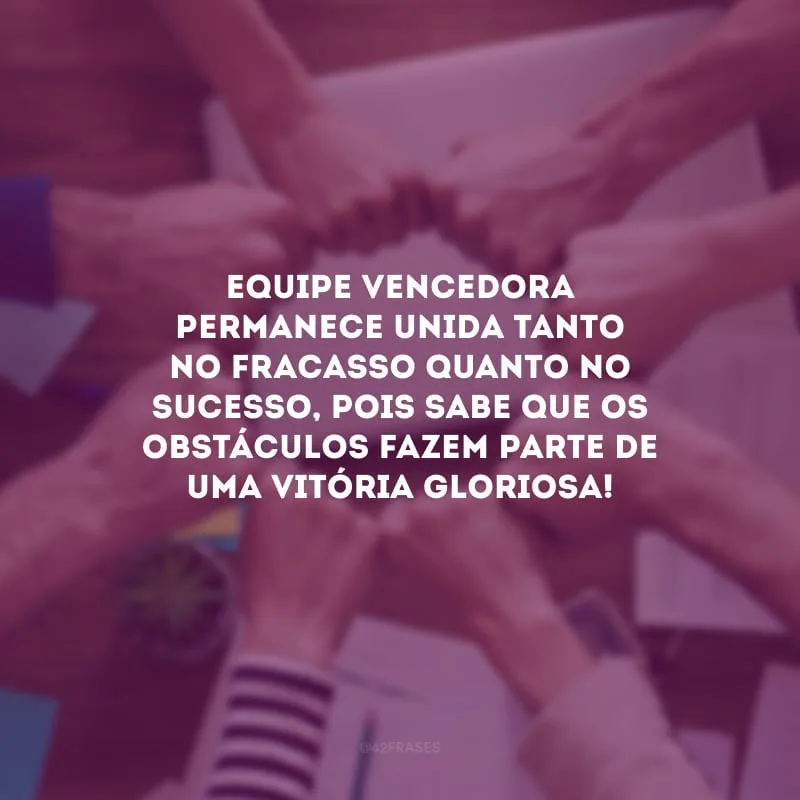 Equipe vencedora permanece unida tanto no fracasso quanto no sucesso, pois sabe que os obstáculos fazem parte de uma vitória gloriosa!