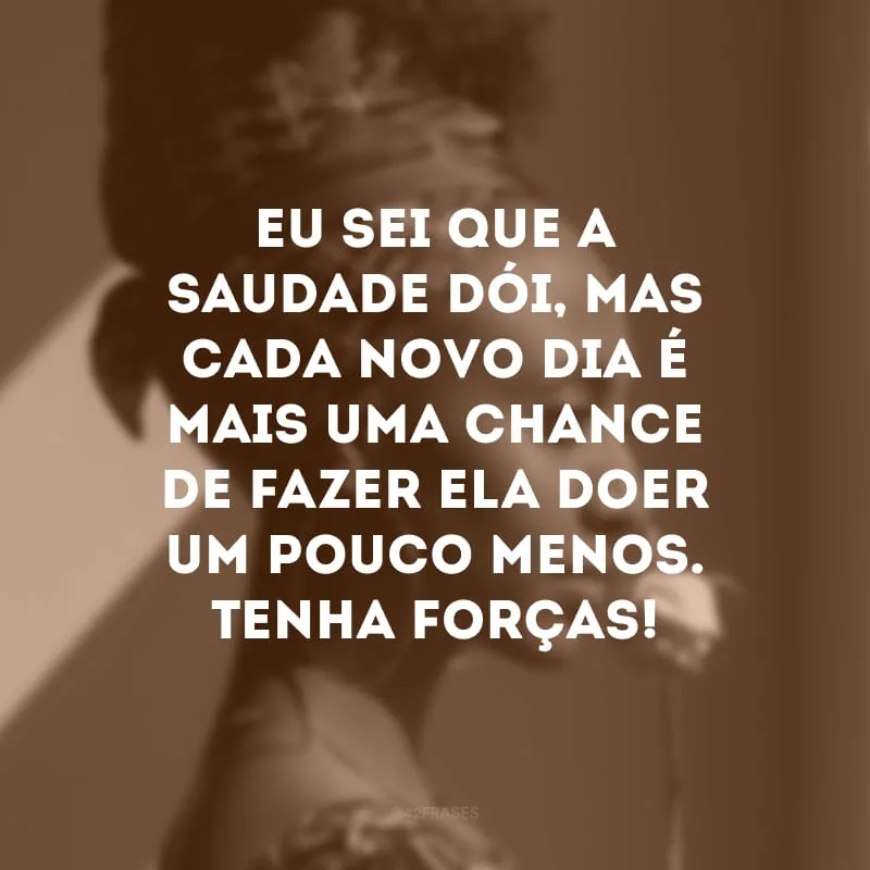 Eu sei que a saudade dói, mas cada novo dia é mais uma chance de fazer ela doer um pouco menos. Tenha forças!

