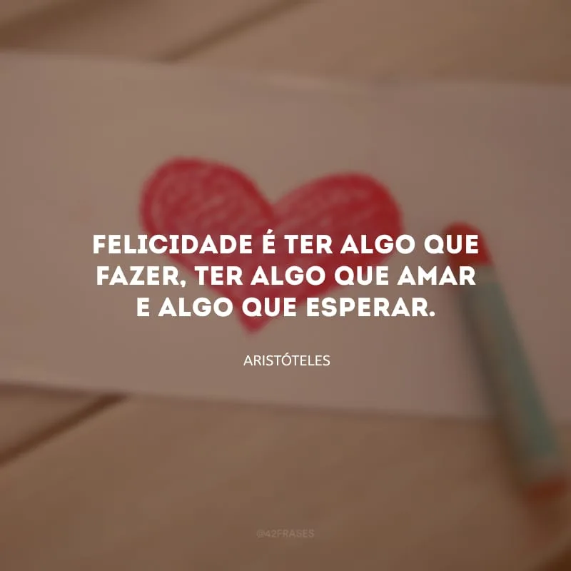 Felicidade é ter algo que fazer, ter algo que amar e algo que esperar.