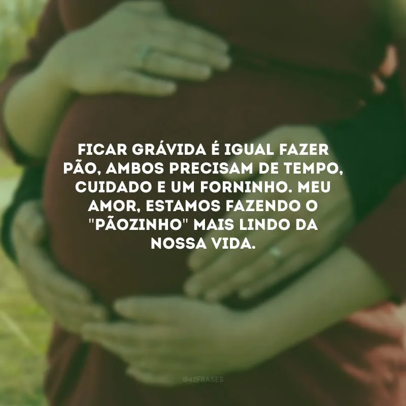 Ficar grávida é igual fazer pão, ambos precisam de tempo, cuidado e um forninho. Meu amor, estamos fazendo o \"pãozinho\" mais lindo da nossa vida.