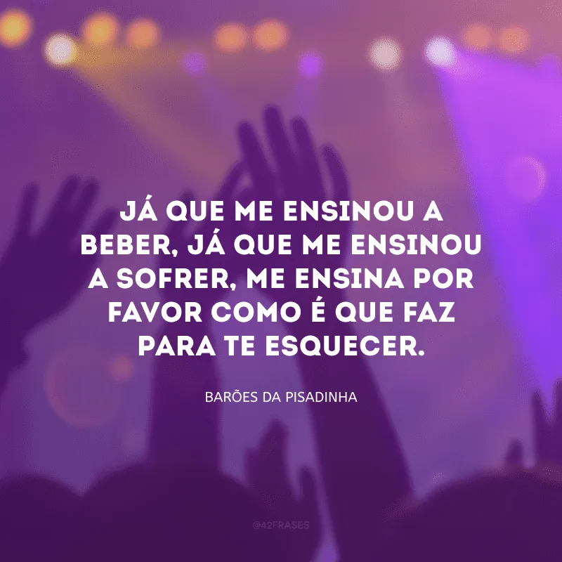 Já que me ensinou a beber, já que me ensinou a sofrer, me ensina por favor como é que faz para te esquecer.