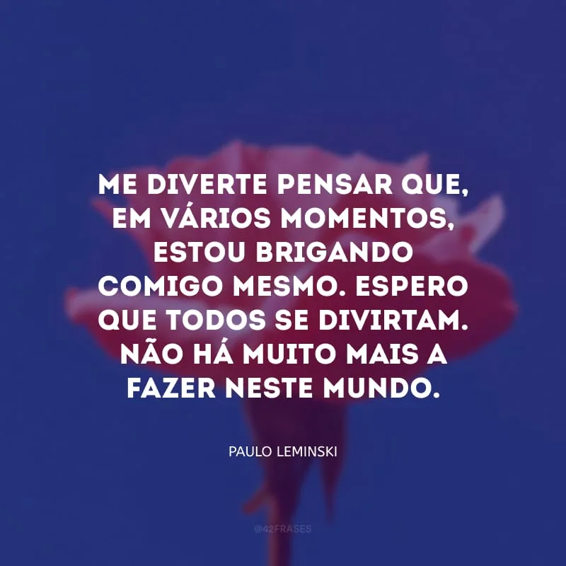 Me diverte pensar que, em vários momentos, estou brigando comigo mesmo. Espero que todos se divirtam. Não há muito mais a fazer neste mundo.