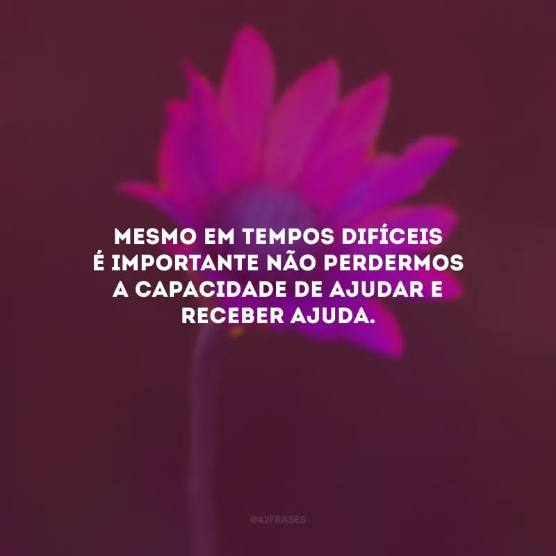 Mesmo em tempos difíceis é importante não perdermos a capacidade de ajudar e receber ajuda. 