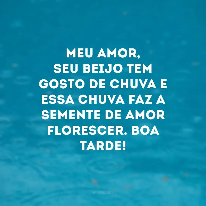 Meu amor, seu beijo tem gosto de chuva e essa chuva faz a semente de amor florescer. Boa tarde! 