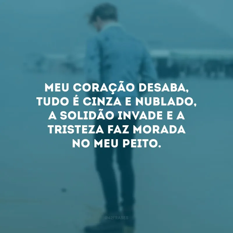 Meu coração desaba, tudo é cinza e nublado, a solidão invade e a tristeza faz morada no meu peito.