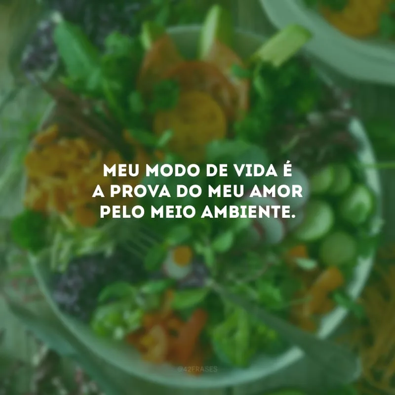 Meu modo de vida é a prova do meu amor pelo meio ambiente.