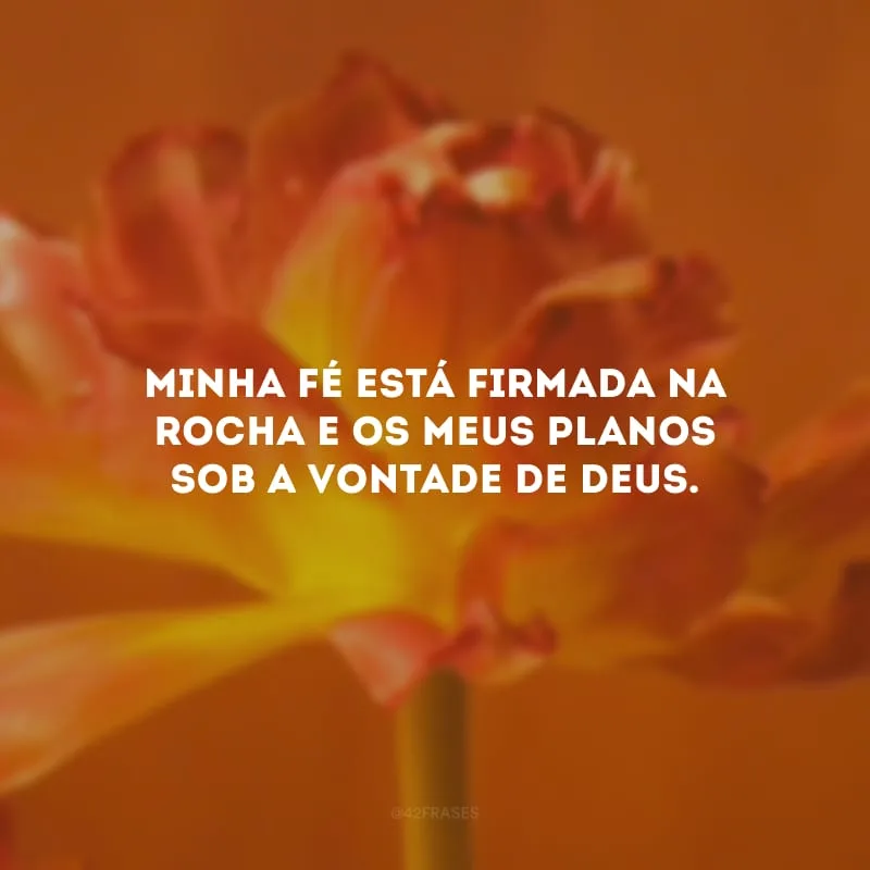 Minha fé está firmada na rocha e os meus planos sob a vontade de Deus. 
