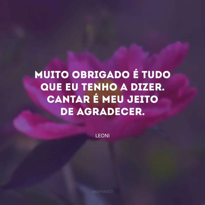 Muito obrigado é tudo que eu tenho a dizer. Cantar é meu jeito de agradecer.
