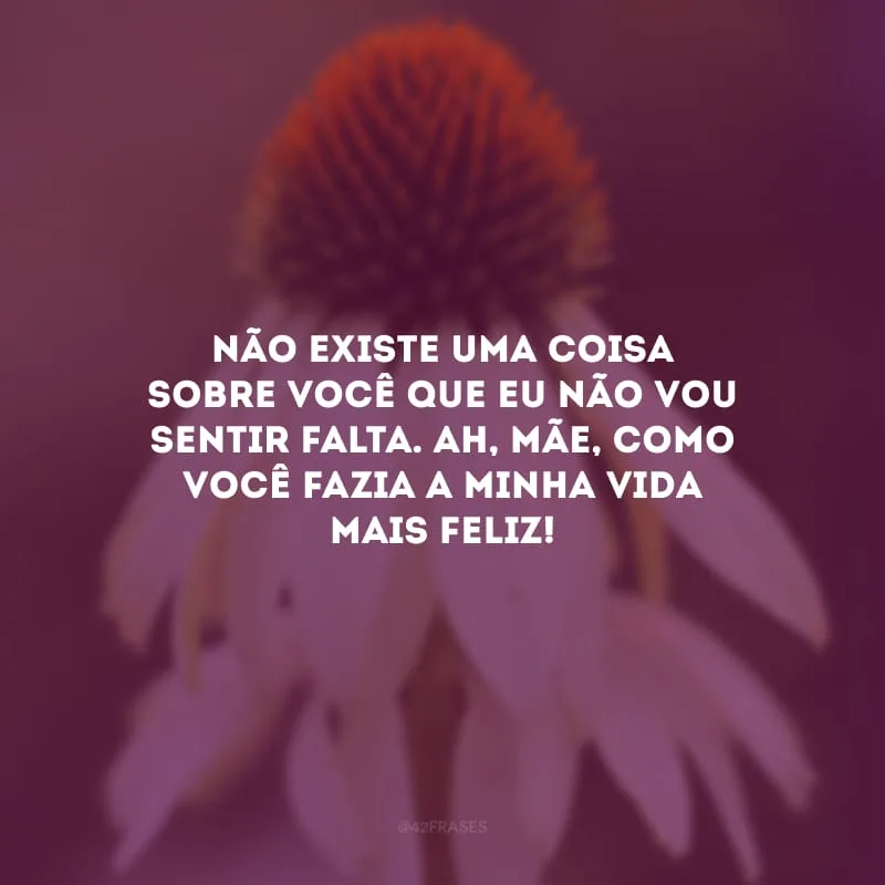 Não existe uma coisa sobre você que eu não vou sentir falta. Ah, mãe, como você fazia a minha vida mais feliz!