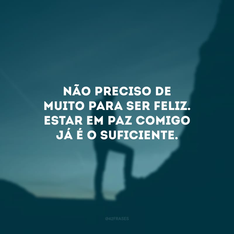 Não preciso de muito para ser feliz. Estar em paz comigo já é o suficiente.