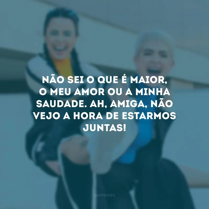 Não sei o que é maior, o meu amor ou a minha saudade. Ah, amiga, não vejo a hora de estarmos juntas!
