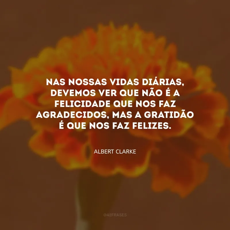 Nas nossas vidas diárias, devemos ver que não é a felicidade que nos faz agradecidos, mas a gratidão é que nos faz felizes.