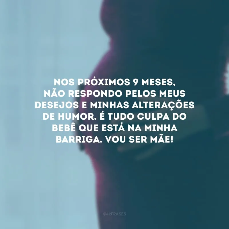 Nos próximos 9 meses, não respondo pelos meus desejos e minhas alterações de humor. É tudo culpa do bebê que está na minha barriga. Vou ser mãe!