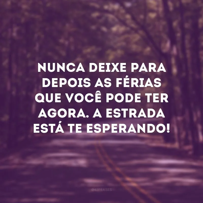 Nunca deixe para depois as férias que você pode ter agora. A estrada está te esperando!