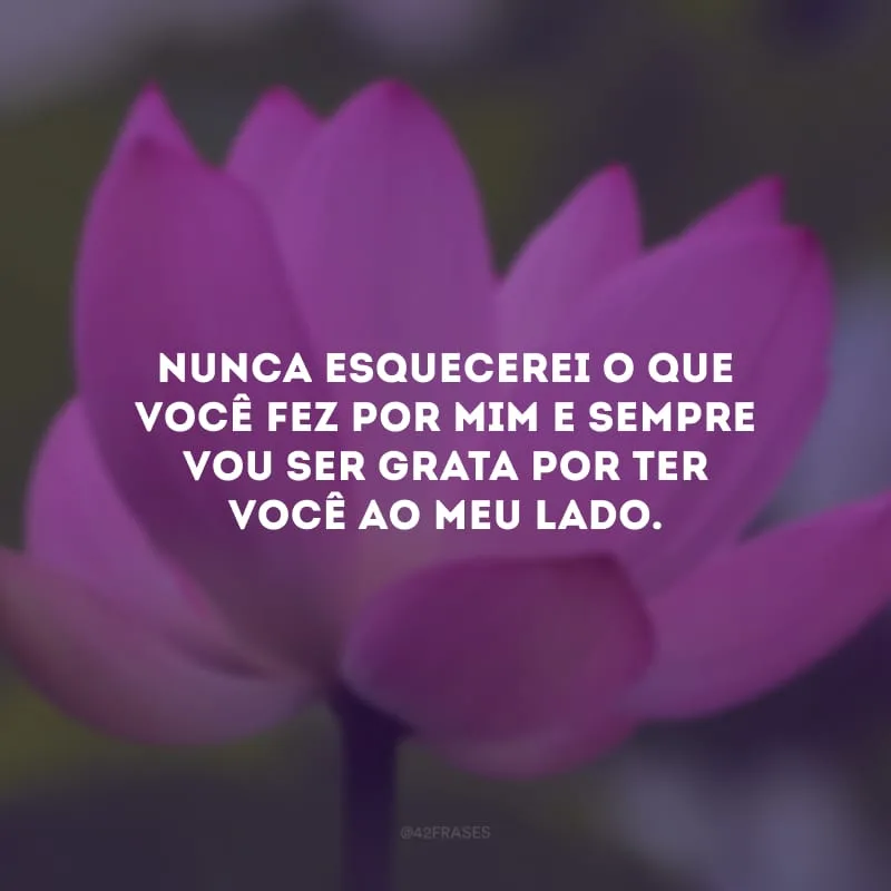 Nunca esquecerei o que você fez por mim e sempre vou ser grata por ter você ao meu lado.