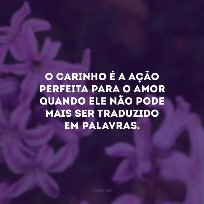 O carinho é a ação perfeita para o amor quando ele não pode mais ser traduzido em palavras.