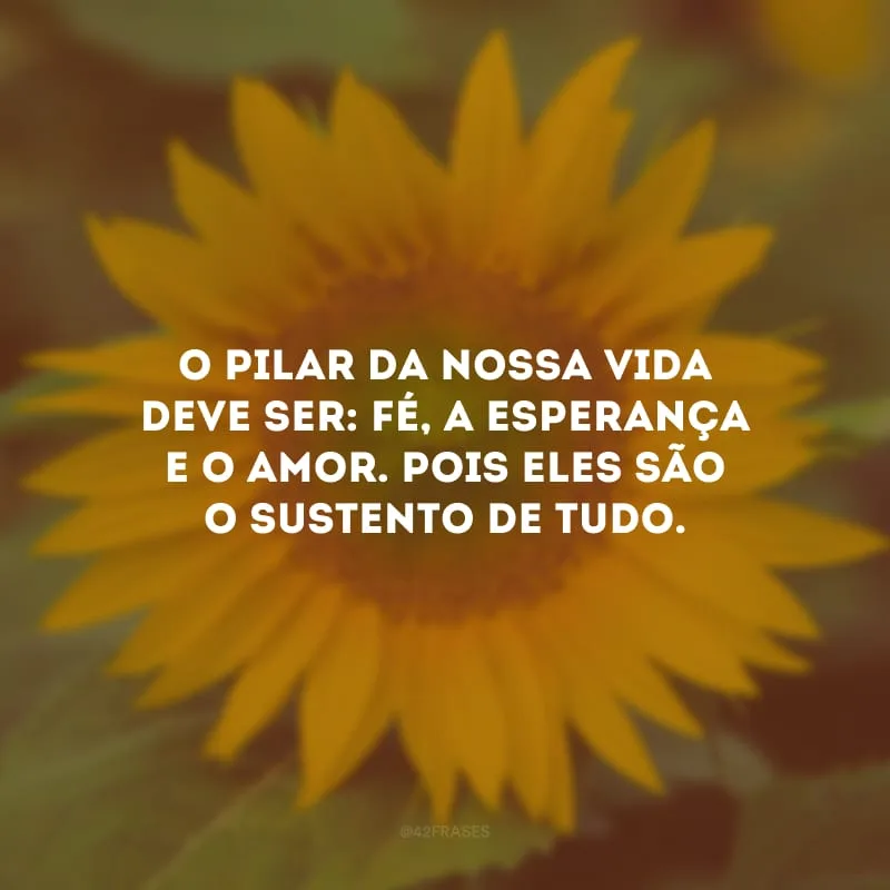 O pilar da nossa vida deve ser: fé, a esperança e o amor. Pois eles são o sustento de tudo. 

