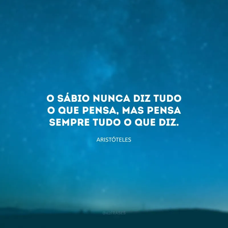 O sábio nunca diz tudo o que pensa, mas pensa sempre tudo o que diz.