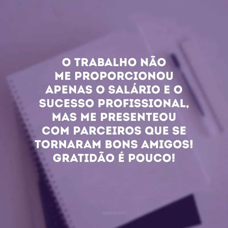 O trabalho não me proporcionou apenas o salário e o sucesso profissional, mas me presenteou com parceiros que se tornaram bons amigos! Gratidão é pouco!