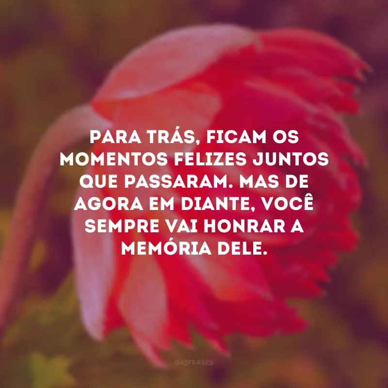 Para trás, ficam os momentos felizes juntos que passaram. Mas de agora em diante, você sempre vai honrar a memória dele.