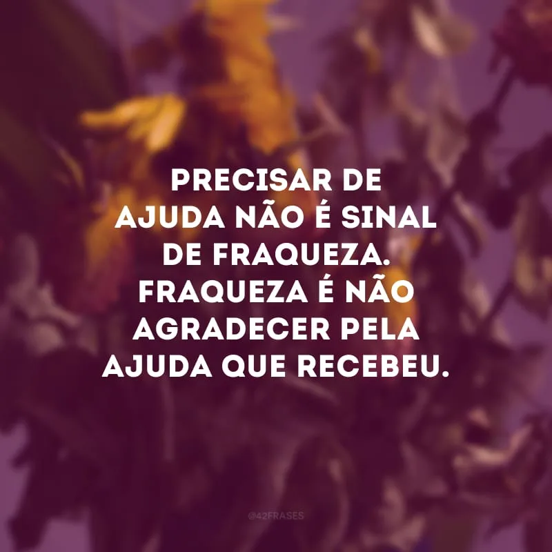Precisar de ajuda não é sinal de fraqueza. Fraqueza é não agradecer pela ajuda que recebeu.