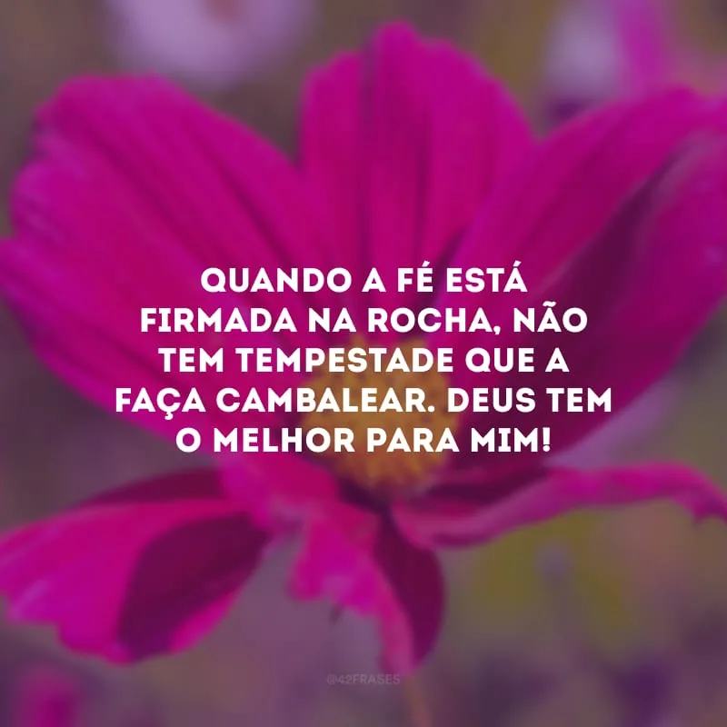 Quando a fé está firmada na rocha, não tem tempestade que a faça cambalear. Deus tem o melhor para mim! 