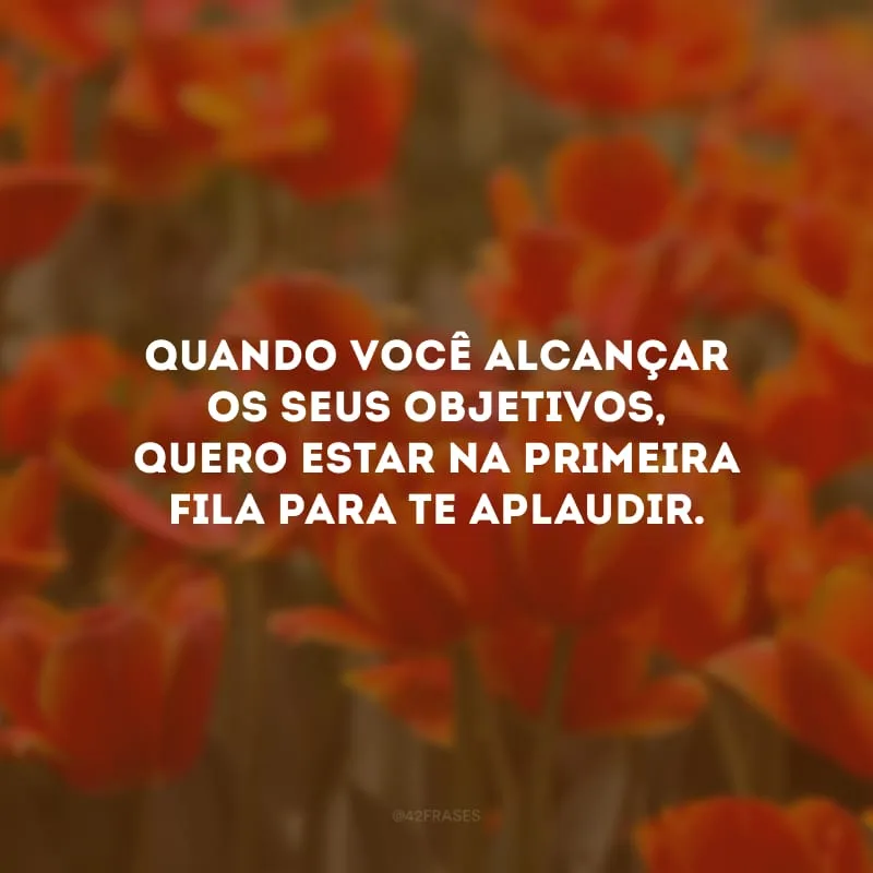 Quando você alcançar os seus objetivos, quero estar na primeira fila para te aplaudir.