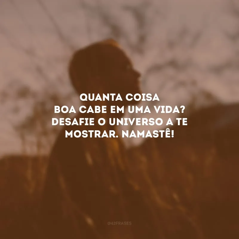 Quanta coisa boa cabe em uma vida? Desafie o universo a te mostrar. Namastê!