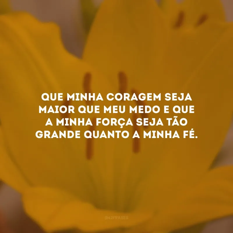 Que minha coragem seja maior que meu medo e que a minha força seja tão grande quanto a minha fé.