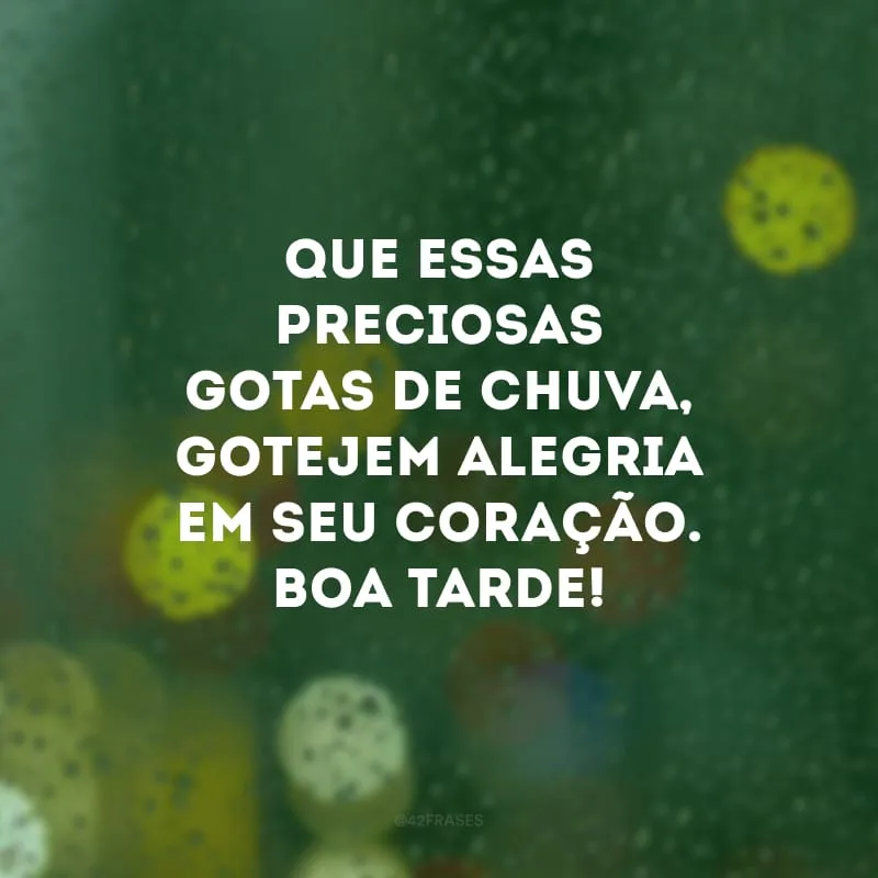 Que essas preciosas gotas de chuva, gotejem alegria em seu coração. Boa tarde! 