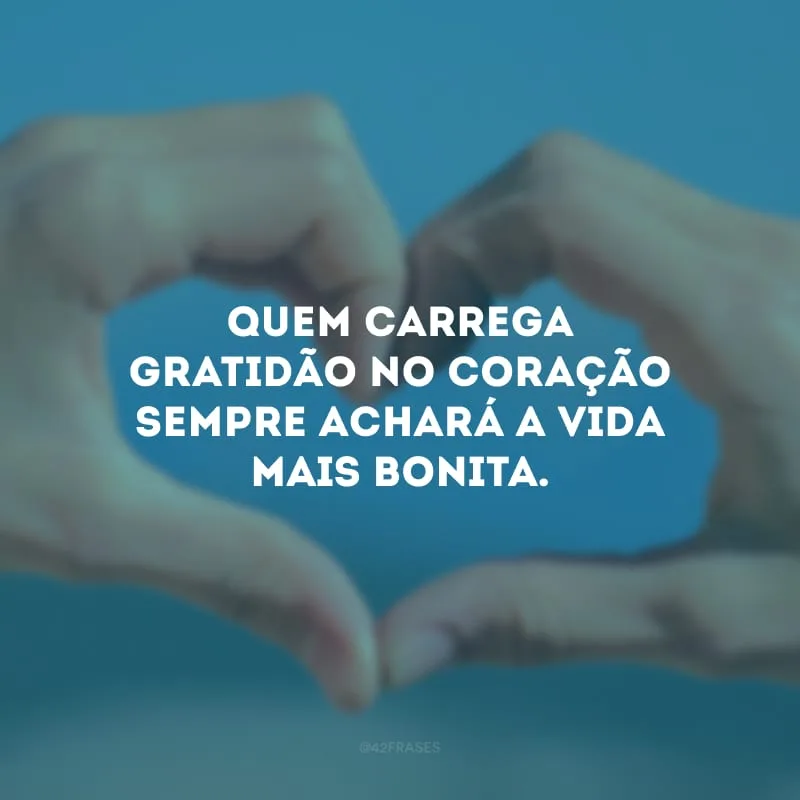 Quem carrega gratidão no coração sempre achará a vida mais bonita.
