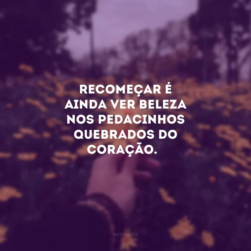 Recomeçar é ainda ver beleza nos pedacinhos quebrados do coração. 
