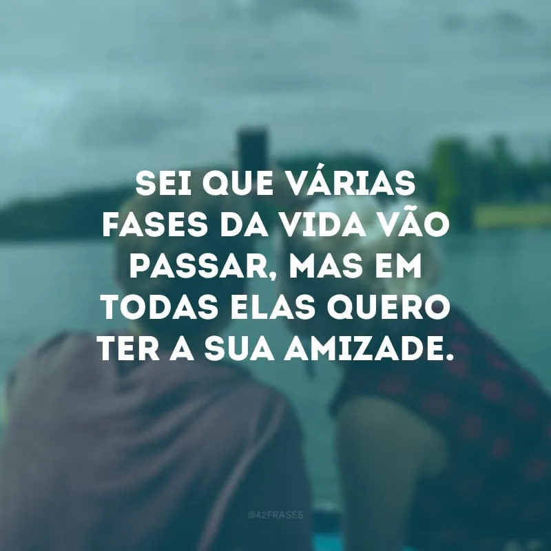 Sei que várias fases da vida vão passar, mas em todas elas quero ter a sua amizade.