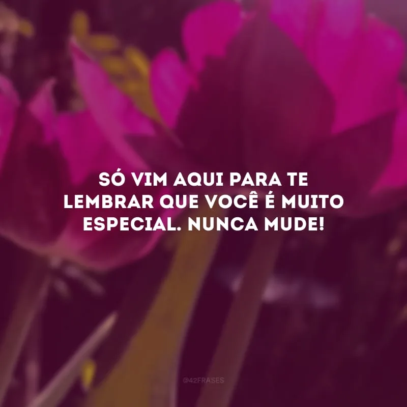 Só vim aqui para te lembrar que você é muito especial. Nunca mude!