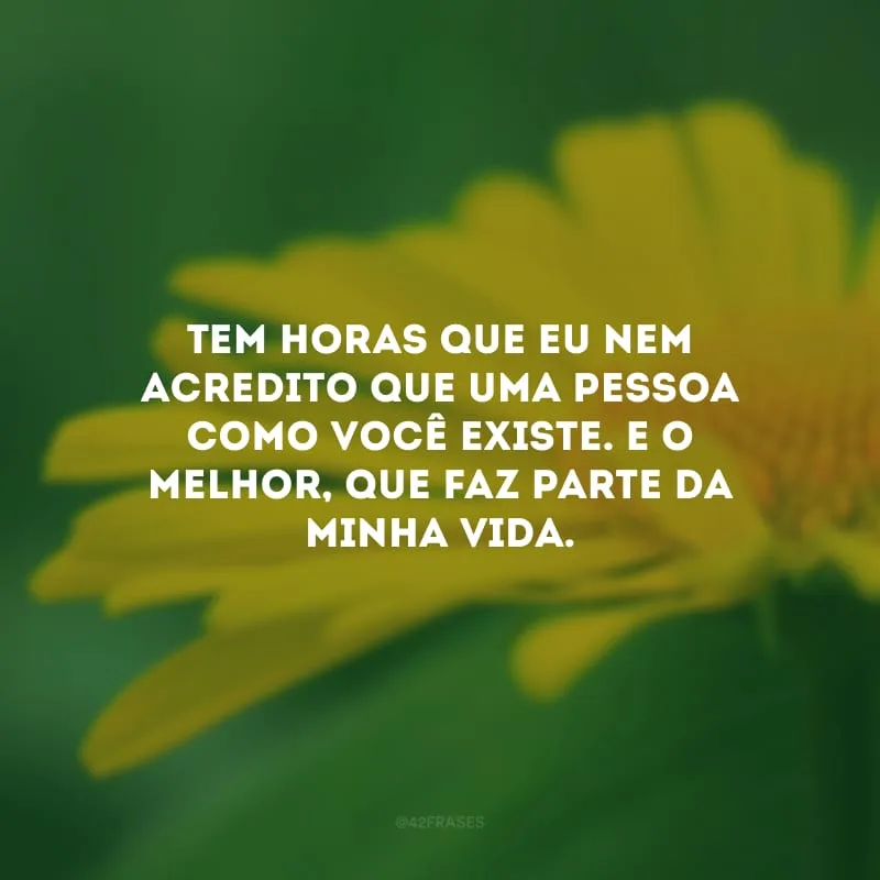 Tem horas que eu nem acredito que uma pessoa como você existe. E o melhor, que faz parte da minha vida.