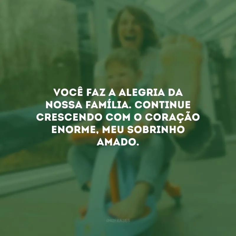 Você faz a alegria da nossa família. Continue crescendo com o coração enorme, meu sobrinho amado.