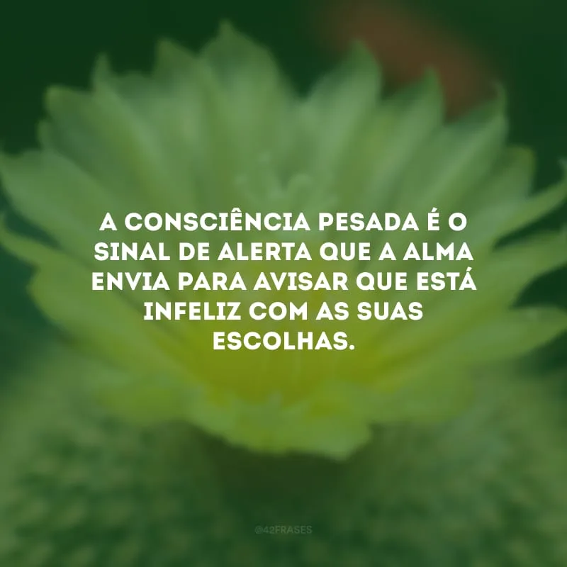 A consciência pesada é o sinal de alerta que a alma envia para avisar que está infeliz com as suas escolhas.