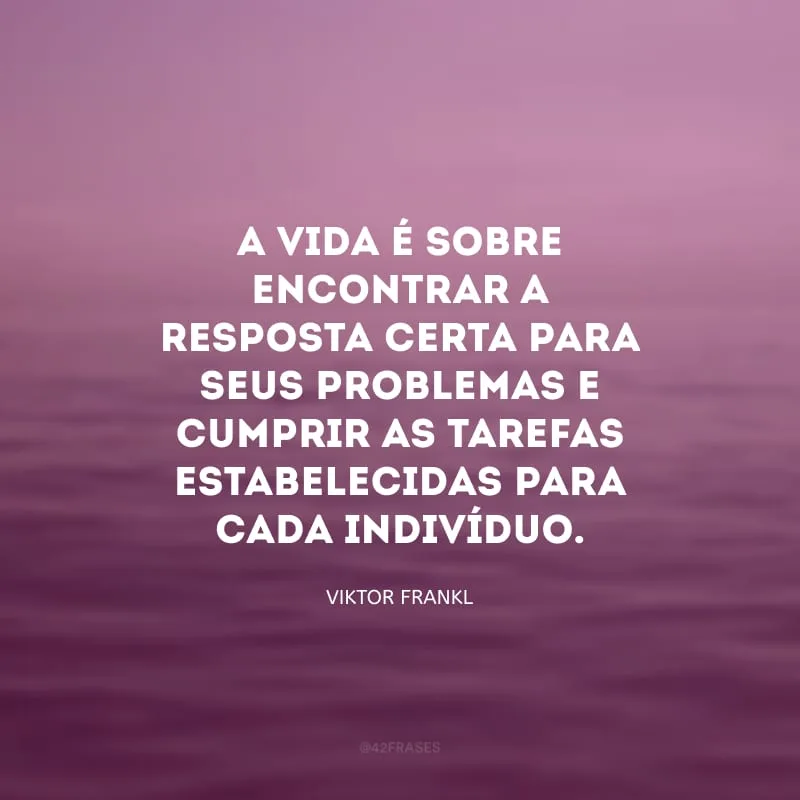 A vida é sobre encontrar a resposta certa para seus problemas e cumprir as tarefas estabelecidas para cada indivíduo.