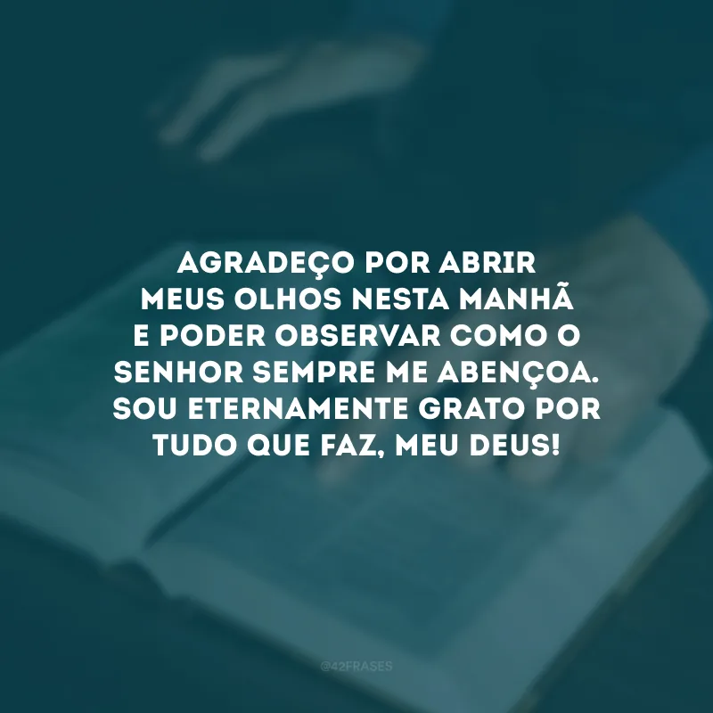 Agradeço por abrir meus olhos nesta manhã e poder observar como o Senhor sempre me abençoa. Sou eternamente grato por tudo que faz, meu Deus!