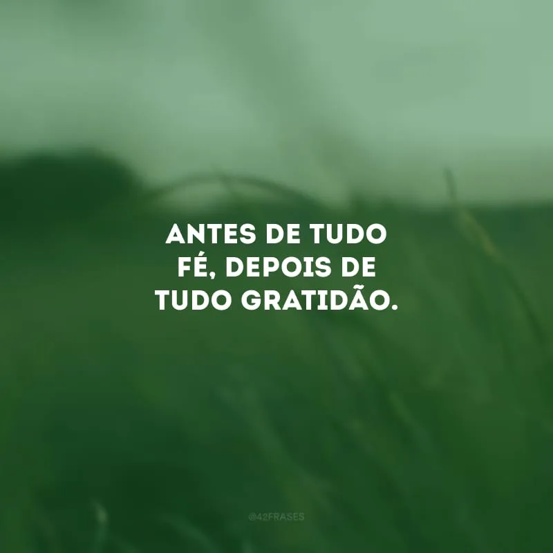Antes de tudo fé, depois de tudo gratidão. 