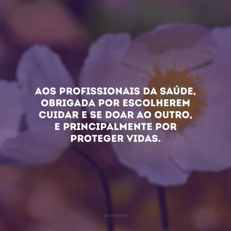 Aos profissionais da saúde, obrigada por escolherem cuidar e se doar ao outro, e principalmente por proteger vidas.

